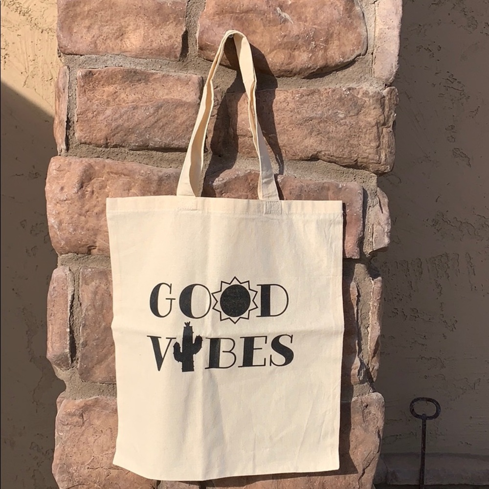 Cloth bag 15wide x 16 tall. Good Vibes.